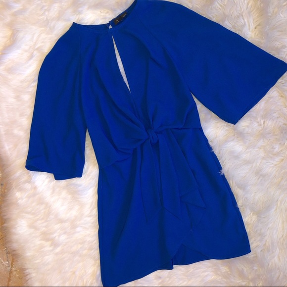 TopShop Tie Front Mini Dress {Royal blue} - Picture 3 of 8